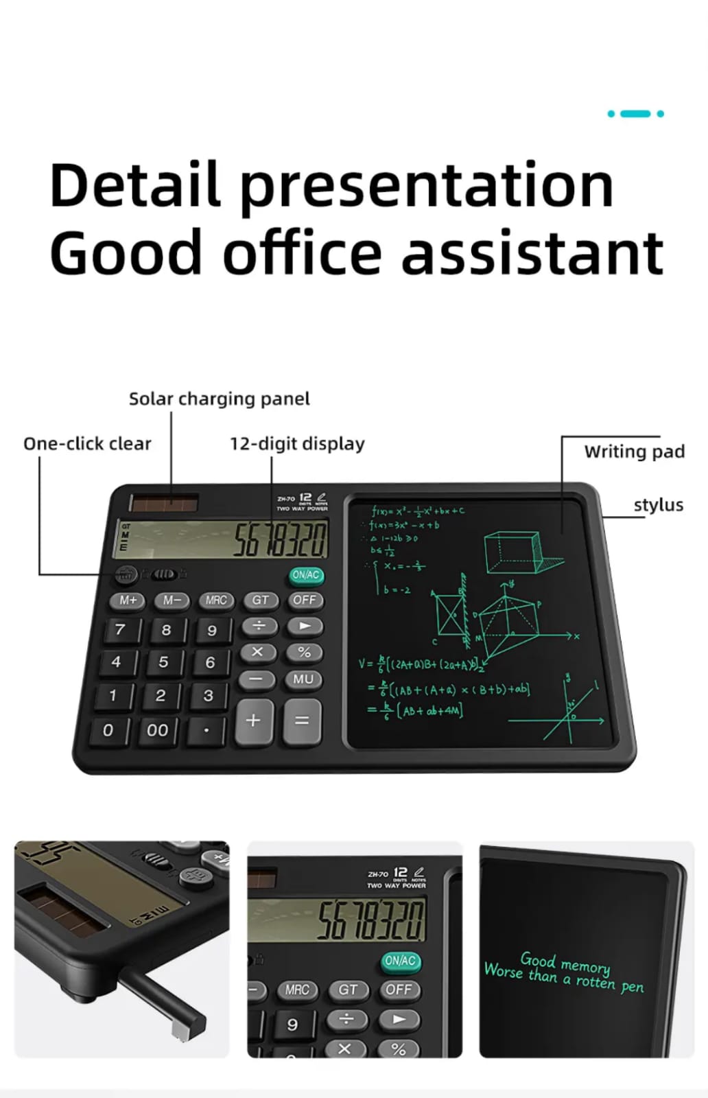 12-digit calculator with a built-in LCD writing tablet.