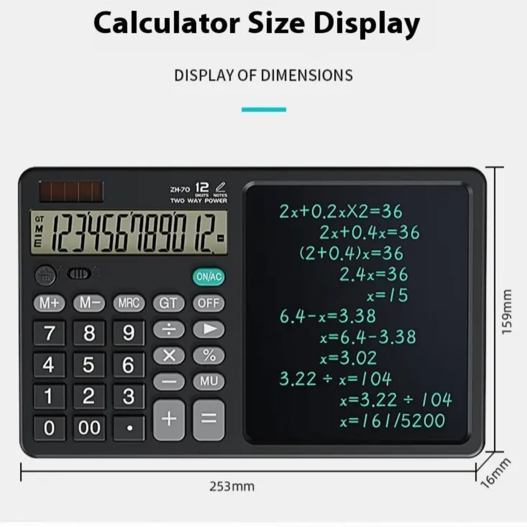 12-digit calculator with a built-in LCD writing tablet.