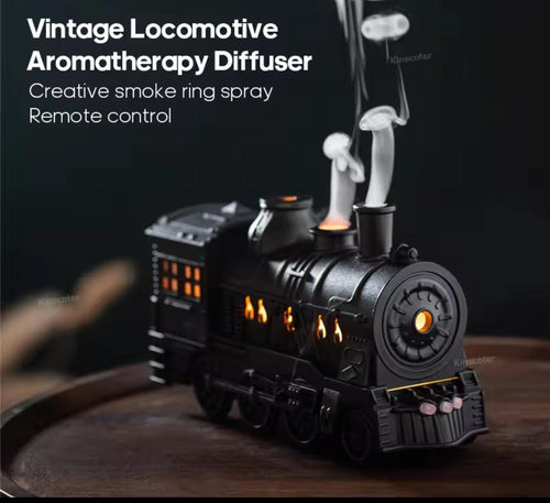 Creative Vintage Train Locomotive Air Humidifier Aroma Diffuser Sprayer with Jellyfish Smoke Ring for Essential Oil Aromatherapy