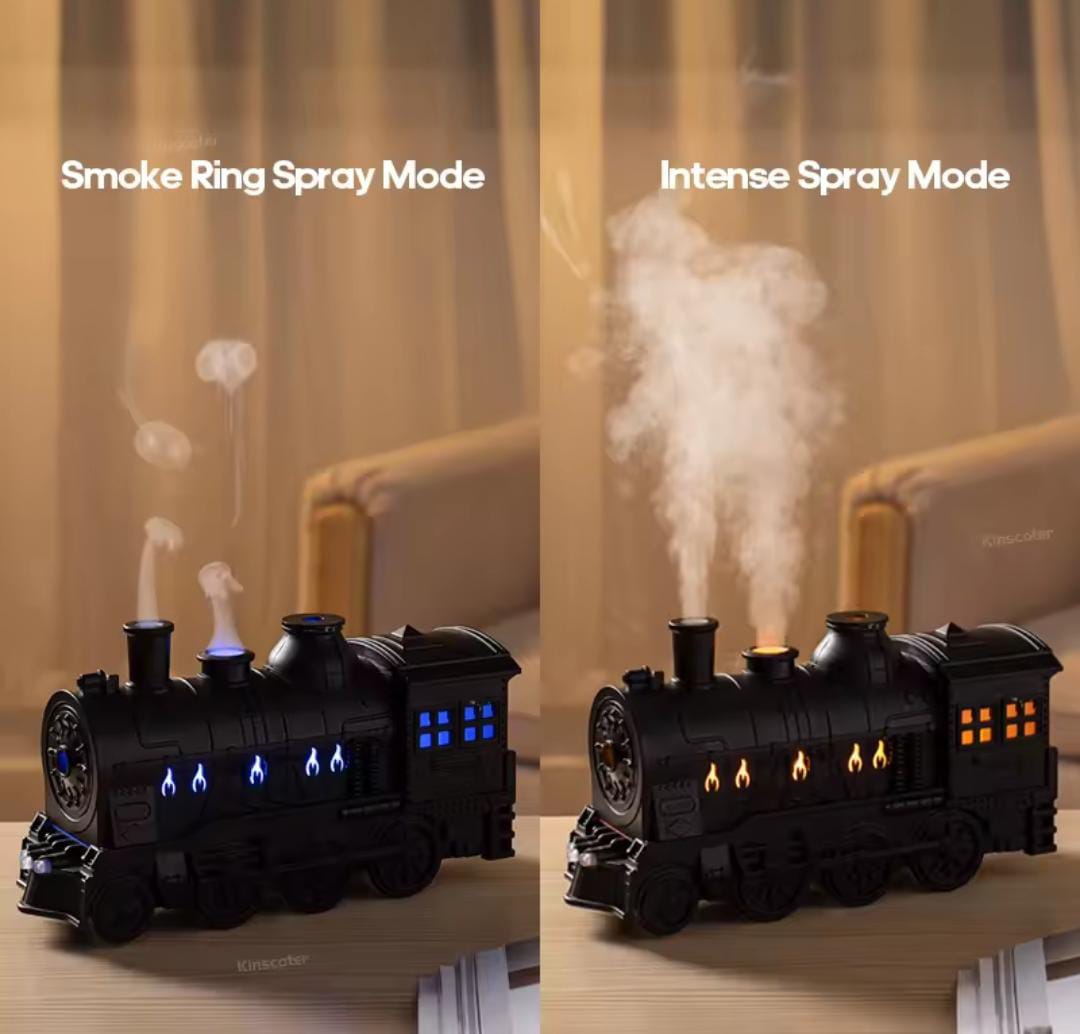 Creative Vintage Train Locomotive Air Humidifier Aroma Diffuser Sprayer with Jellyfish Smoke Ring for Essential Oil Aromatherapy