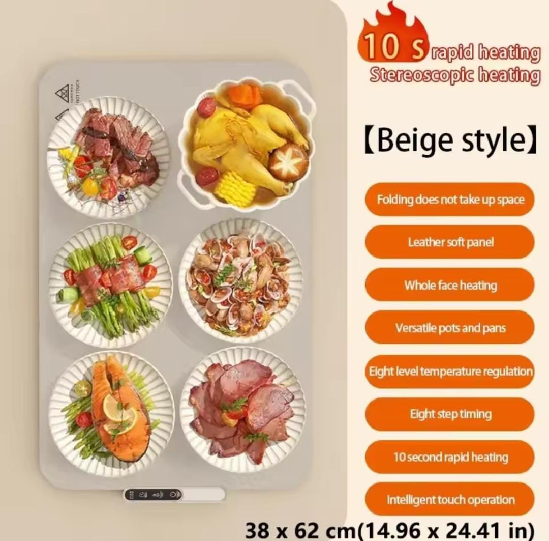 Electric Food Warmer Plate 10s Fast Heating Foldable Dining Mat Warming Tray for Home Party Kitchen Essential